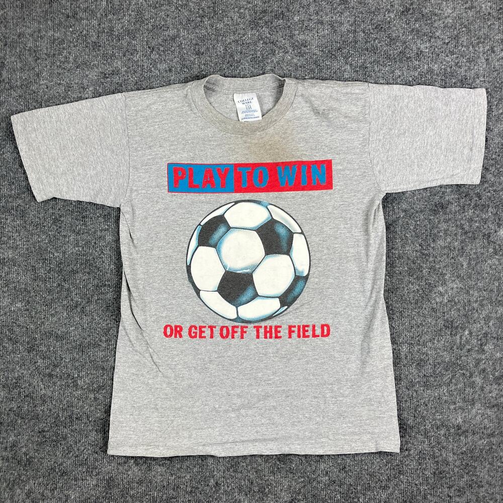 College Ware T-Shirt Kids Size XL Gray Soccer Graphic Tee Play to‎ Win